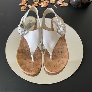 Michael Kors white leather & cork thong sandals/8